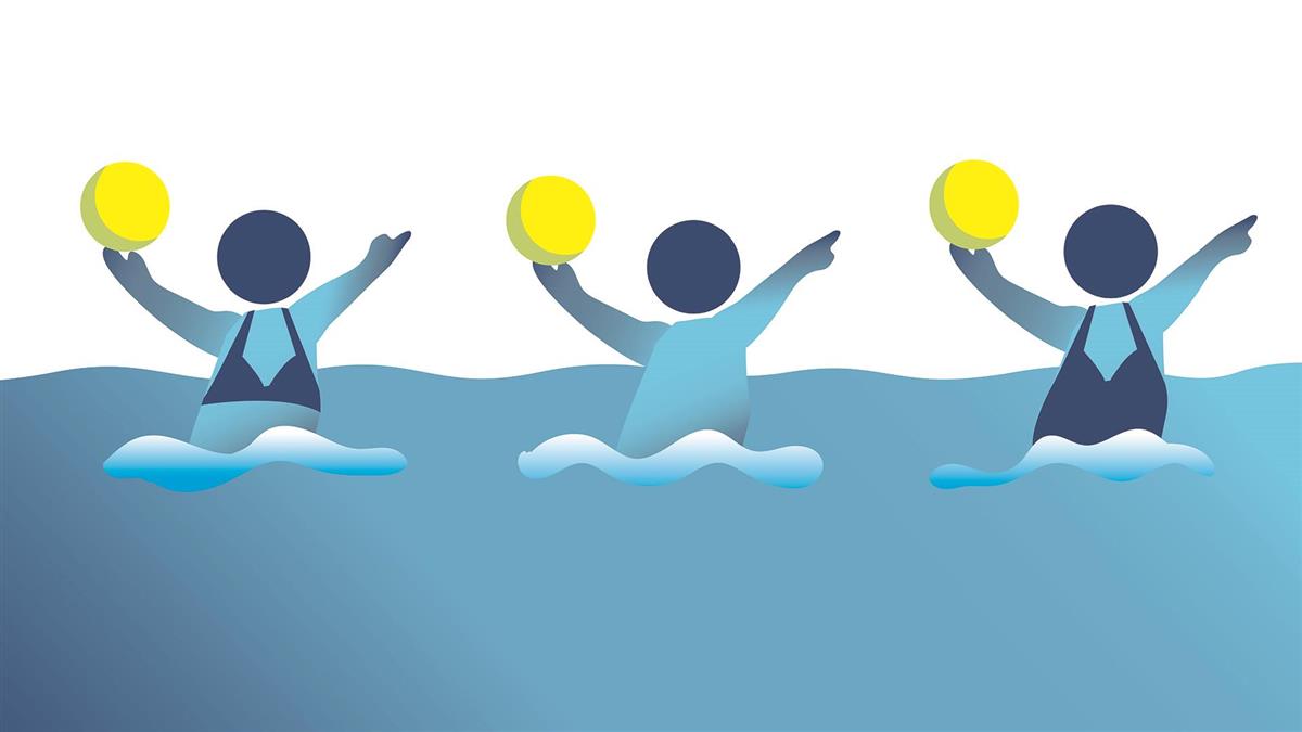 Illustrasjon av tre personar som driv vanngymnastikk - Klikk for stort bilete